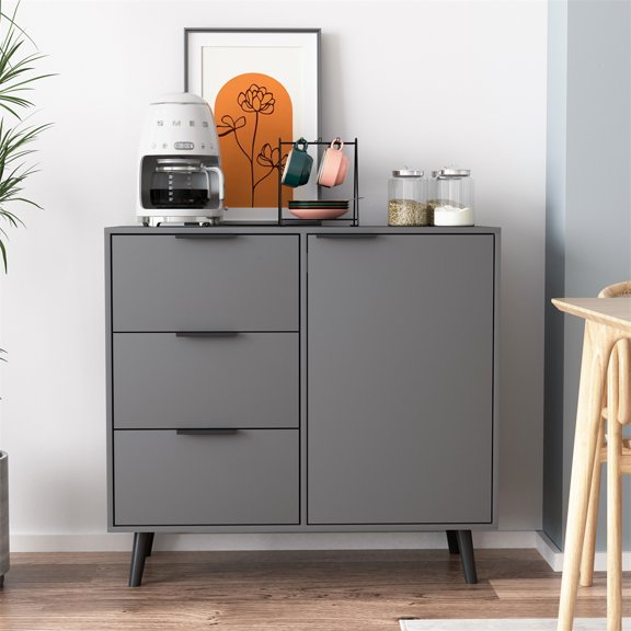 Modern Sideboard Cabinet, Buffet Sideboard Table, Console Storage Cabinet With 3 Drawers & 1 Door, Sideboard Buffet Cabinet with Storage For Home Office Entryway Kitchen