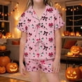 thumbnail image 5 of Likimi Child Girls Halloween Pajamas Set With Ruffles Short Sleeve Hallowmas Bow Print Lapel Pjs Tops With Shorts For Party Fashion Homewear Set Size 3-4 Years, 5 of 7
