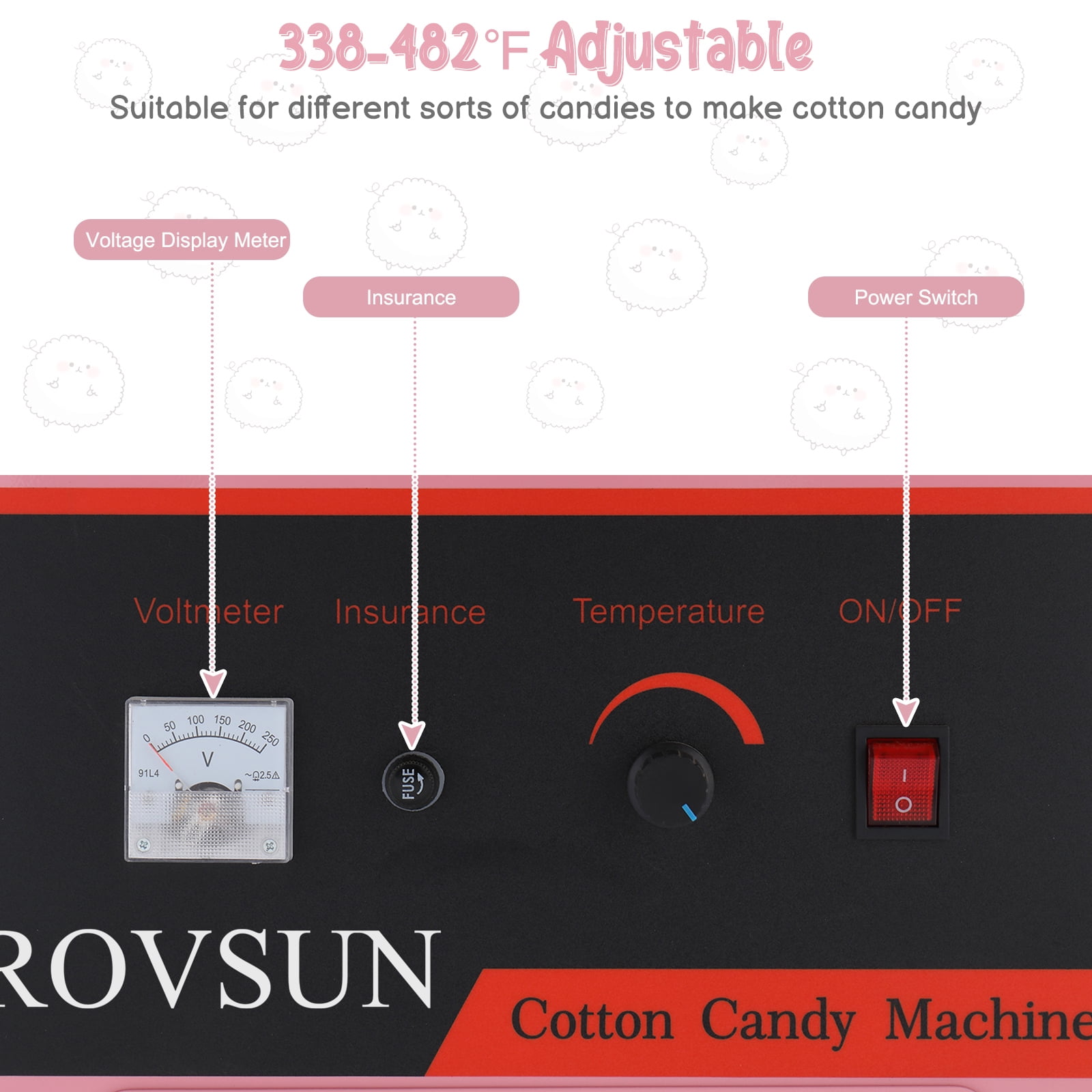 ROVSUN Cotton Candy Machine with Cart Stainless Steel, 21 Inch Electric Cotton Candy Maker Candy Floss Maker w/Sugar Scoop and Large Storage Drawer for Commercial Home Party Carnival, Pink