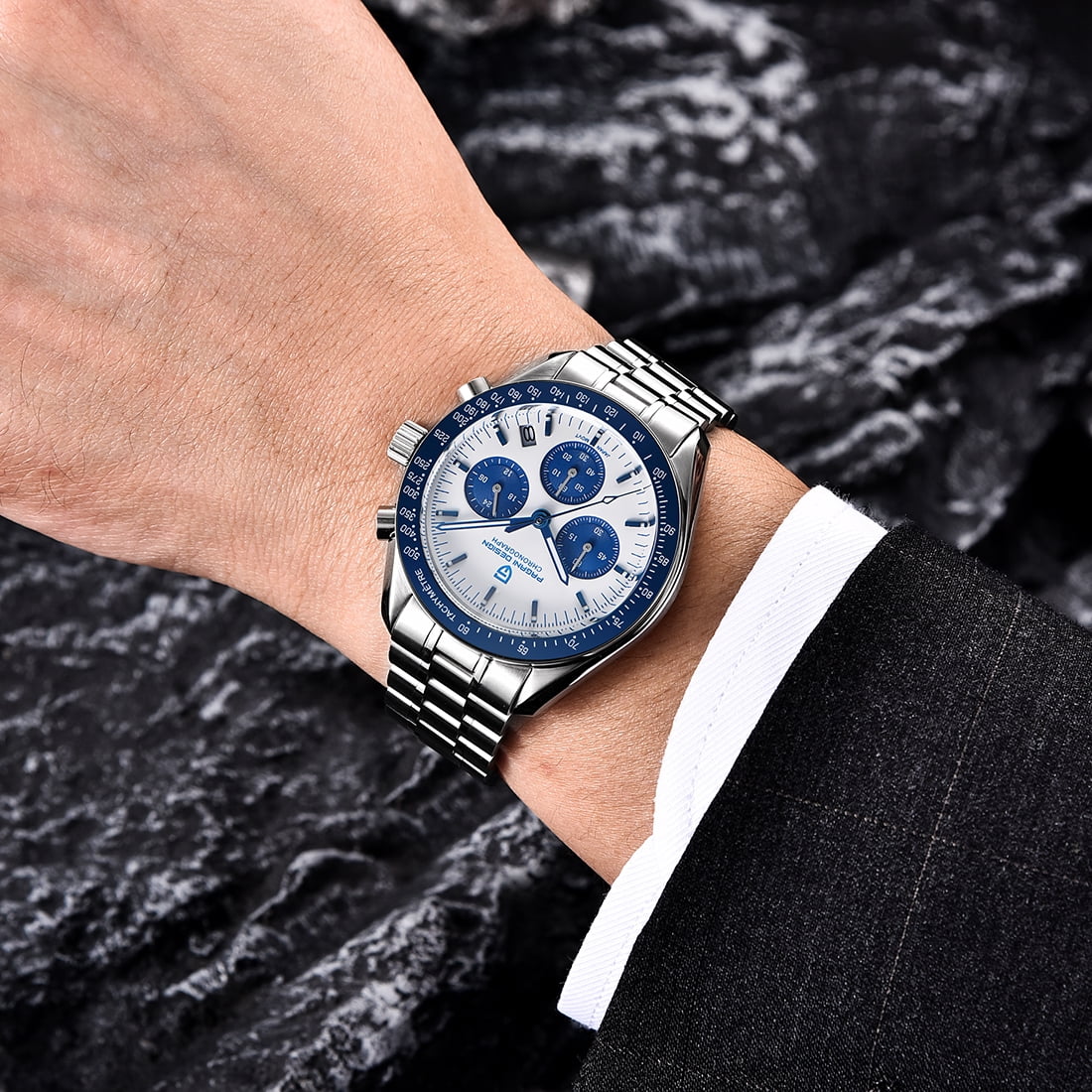 PAGANI DESIGN Men's Quartz Watches 40mm New Release full Stainless Steel Waterproof Sports Chronograph Wrist Watch for Men Sapphire Dial Glass