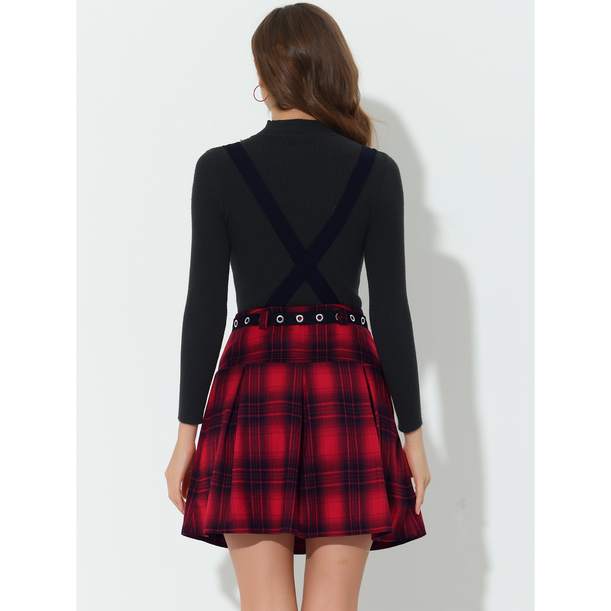 High waist button front plaid overall skirt hotsell