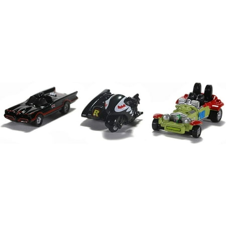 Jada Toys Batman 1966-1968 Classic TV Series Nano Hollywood Rides Car Vehicle Playset (3 Pieces)