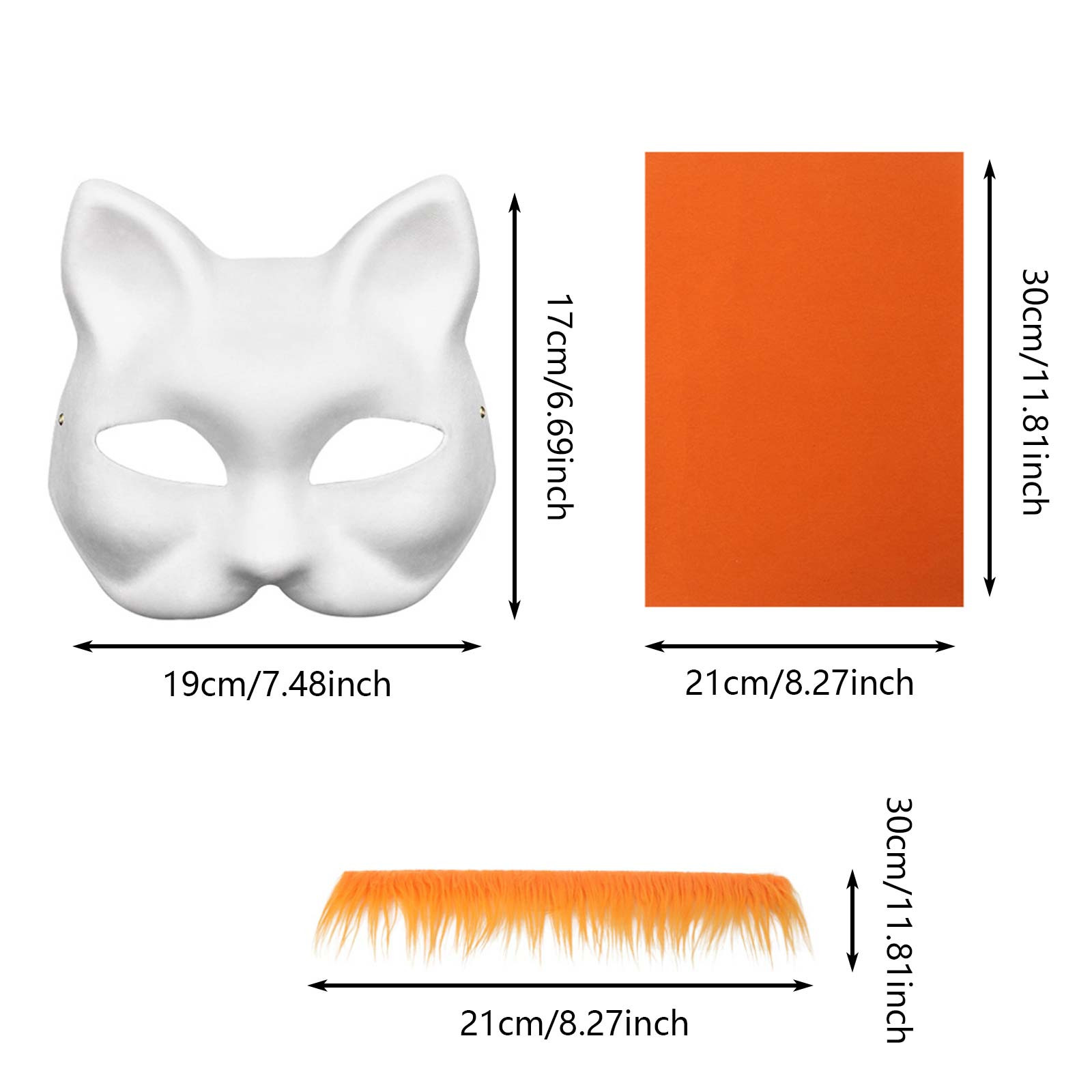 6PCS Paper Therian Cat Set - DIY Gear Including Blank Fabrics Brushes Mesh Sheets Glowing Paint for Halloween and Parties