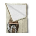 thumbnail image 2 of Clock Soft Flannel Fleece Throw Blanket, Antique Style Wood Carving Clock with RomNumerals Hanging on the Wall Design, Cozy Plush for Indoor and Outdoor Use, 50" x 70", Brown and Tan, by Ambesonne, 2 of 5
