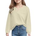 thumbnail image 2 of Kaemgyyd Toddler Girls Long Sleeve Shirts Casual Oversized V-Neck Tunic Tee Soft Crew Neck Blouses Tops 3-14 Years, 2 of 7