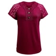 thumbnail image 6 of Women's Casual Solid Color Pleated Short Sleeve Round Neck Tops Shirts Blouses for Casual Daily Wear Business Office and Vacation Fashion Essential Gift for Women | Sopatenor,Wine XL, 6 of 8