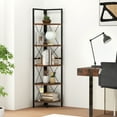 thumbnail image 4 of Gymax 2 PCS 5-tier Corner Display Rack Corner Ladder Bookshelf w/ Sturdy Metal Frame Brown & Black, 4 of 10
