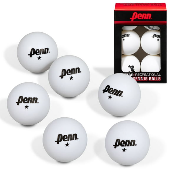 Penn 40mm 1-Star White Table Tennis Balls; Box of 6 Official Tournament Size Ping Pong Balls