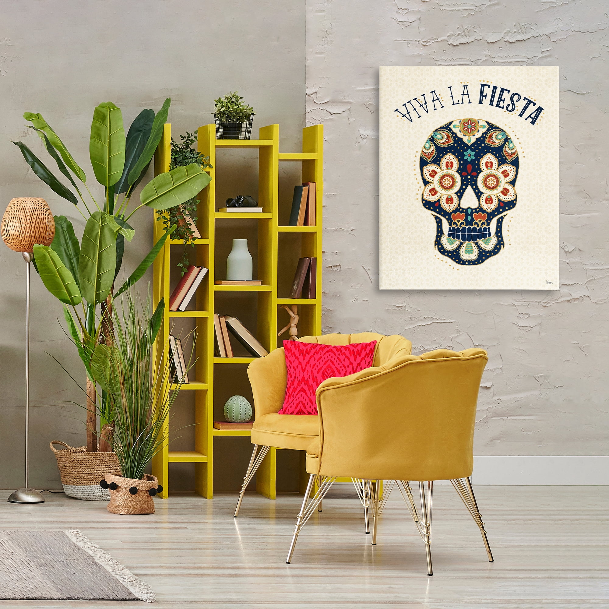 Stupell Industries Viva la Fiesta Calavera Inspirational Quotes & Sayings Painting Wrapped Canvas Art Print Wall Art, 30 x 40