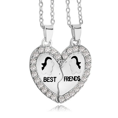 BEST FRIEND Penguin Heart Silver Tone 2 Pendants Necklace BFF (Avan Jogia Best Friend)