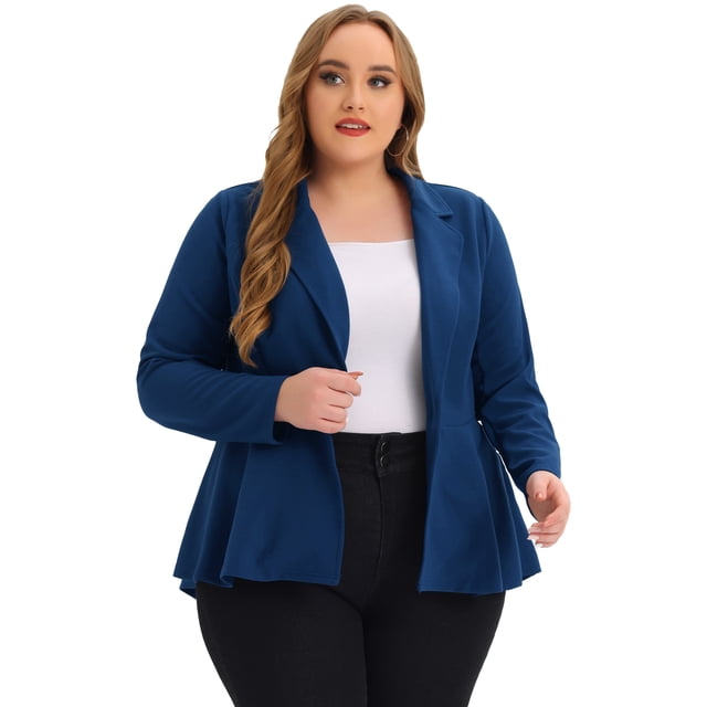 Blazer de talgrande pamujer con solacon muescas, dobladillo con volantes y péplum, paNavidad azul real 5X