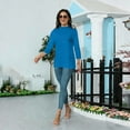 thumbnail image 5 of Womens 3/4 Sleeve Tops Mid Neck Loose Fit Blouse Soft Casual Shirts for Spring Autumn Daily Wear 2026 Blue S, 5 of 7
