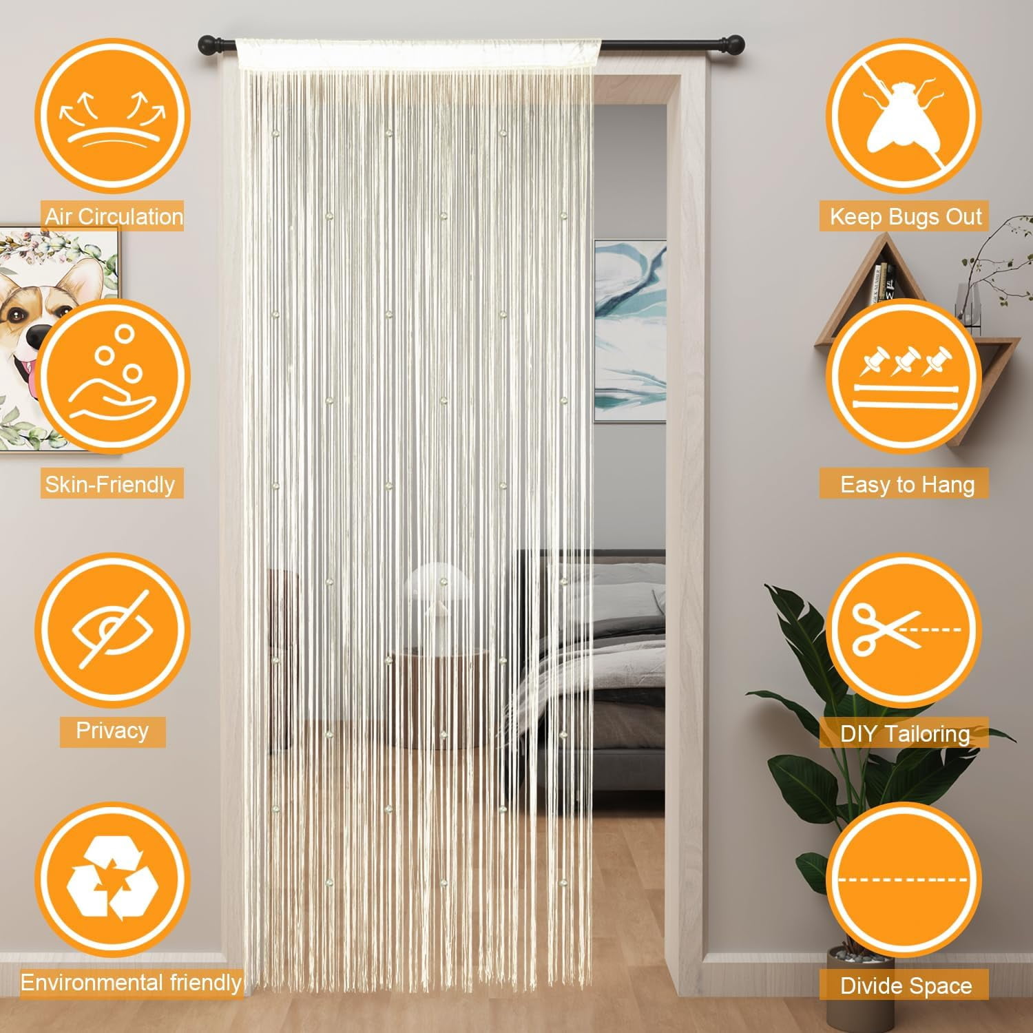 UniVerse Beaded Curtain Beaded Curtains for Doorways Crystals Suitable for Interior Decoration and Partitions Hippy Closet Curtains (Champagne, 39"x79")