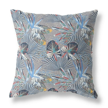 26â€ Indigo Gray Tropical Indoor Outdoor Throw Pillow