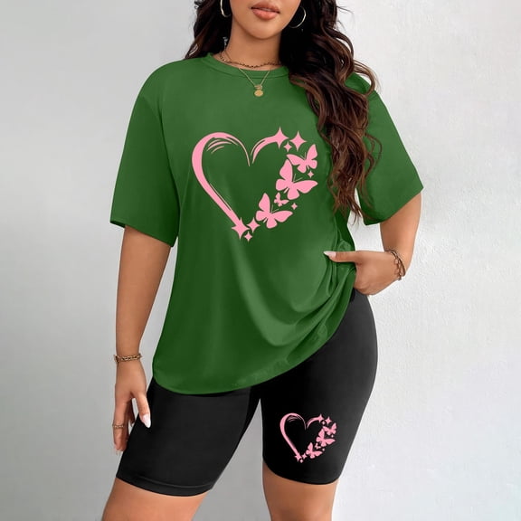 Women's Plus Size St. Patrick's Day Irish Flag Beer Mugs & Leprechaun Hat Graphic Short Sleeve T-Shirt & Biker Shorts 2-Piece Set