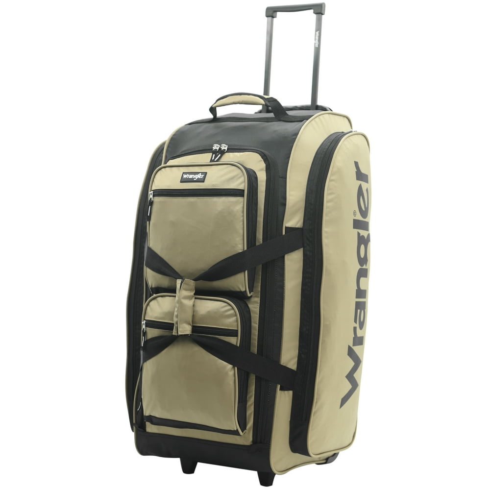 Wrangler 30" multipocket rolling duffel with telescopic handle, Tan