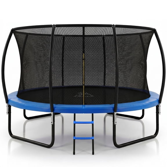 OVERMONT 14FT Trampoline with Safety Enclosure Net and Ladder, 400 lbs Weight Capacity Outdoor Backyard Trampoline, Blue