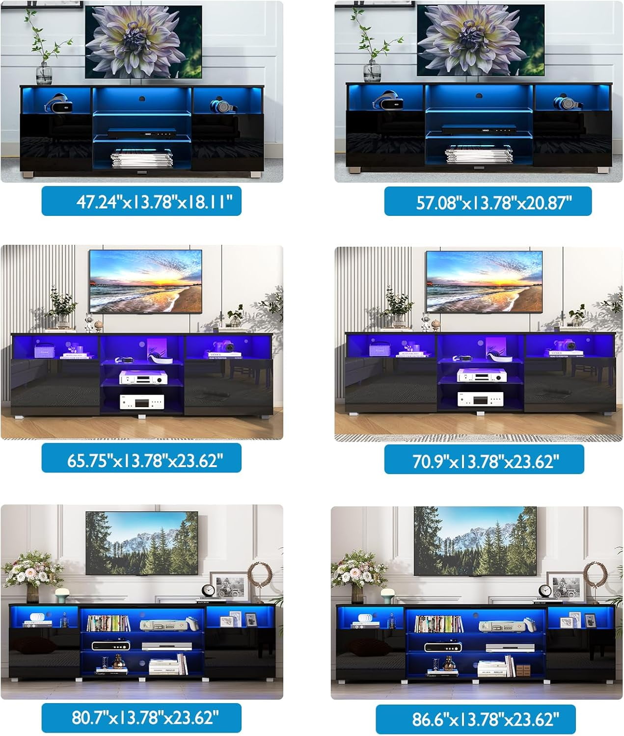 ChVans LED TV Stand for 70/75/80 inch, High Glass Modern Entertainment Center with LED Lights and Glossy Cabinets