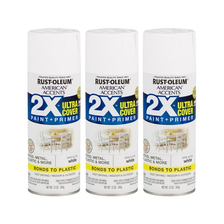 (3 Pack) Rust-Oleum American Accents Ultra Cover 2X Semi-Gloss White Spray Paint and Primer in 1, 12 (Best Spray Paint For Plastic)