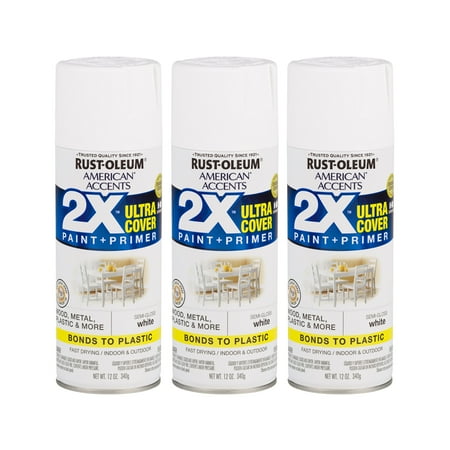 (3 Pack) Rust-Oleum American Accents Ultra Cover 2X Semi-Gloss White Spray Paint and Primer in 1, 12 (Best Spray Paint For Bicycle Frame)