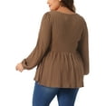 thumbnail image 3 of Agnes Orinda Plus Size Blouses for Women Scoop Neck Long Sleeve Peplum Knit Top 2X Brown, 3 of 6