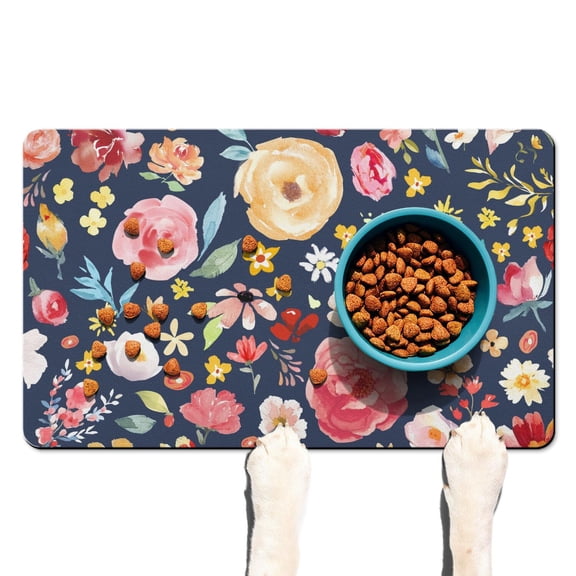 Botanical Garden Print Dog Food Mat, Absorbent Waterproof Non-Slip Pet Feeding Mat for Dogs and Cats