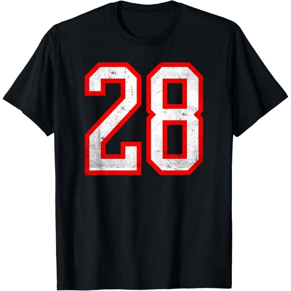 Premium Daily Comfort - Distressed Number #28 White Red Varsity Number 28 T-Shirt