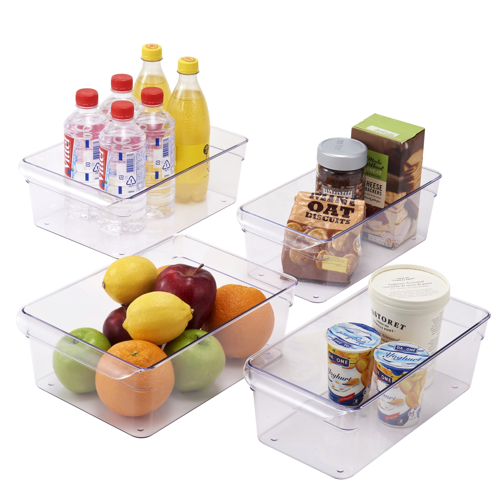 Refrigerator Organizer Bins Stackable,GRABADO 5 Pack Plastic Fridge  Organizer Clear with Lid and Handle,Fruit Storage and Veggies/vegetable  Containers for Fridge Keep Fresh,Large Drink Organizer 