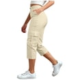 thumbnail image 2 of Lumtrix Cargo Capris For Women Summer Dressy Casual Loose Capri Pants With Pockets High Waisted Work Button Cropped Pant Beige M, 2 of 7