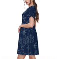thumbnail image 4 of Ratiio Snowflake Dark Blue Print Women's Short Sleeve Dress - Casual A-Line Dress with Side Pockets, Elastic Waist, Comfortable and Breathable Summer Dress, 4 of 8