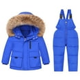 thumbnail image 2 of Ski Suit Kids Snowsuit Boys Girls Snowboard Suit Ski Jumpsuits Coveralls Waterproof Windproof Boys Girls Fashion Solid Color Down Jackets Keep Thickening Warm Outdoor Coat Jumpsuit Set Blue 3 Years, 2 of 9