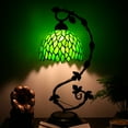 thumbnail image 2 of Tiffany Lamp Stained Glass Table Bedside Lamp, Green Wisteria Banker Desk Reading Light with Thin Rustic Metal Leaf Base 21" Tall for Bedroom Living Room, Country Style WERFACTORY LED Bulb Included, 2 of 7