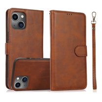 ELEHOLD 2 in 1 Wallet Case for iPhone 13, Credit Card Holder Detachable Hybrid Protective Slim Hard Shell Magnetic PU Leather Folio Pocket Flip Cover for iPhone 13,Brown