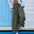 thumbnail image 2 of Htigea Linen Pants for Womens Elastic High Waisted Palazzo Pants Casual Wide Leg Long Lounge Pant Trousers with Pocket Today Deals Army Green,XL, 2 of 6