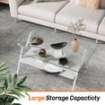 thumbnail image 4 of Pouseayar Rectangle Coffee Table with Tempered Glass top and Brown MDF Shelf, 2-Tier Side Table for Living Room, 4 of 8