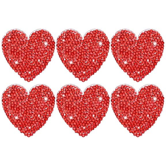 Uxcell 6-Pack Rhinestone Heart Iron-on Patches 4.5cm Red Adhesive Appliques Glitters Heart Patches for DIY/Clothing/Shoes/Bag