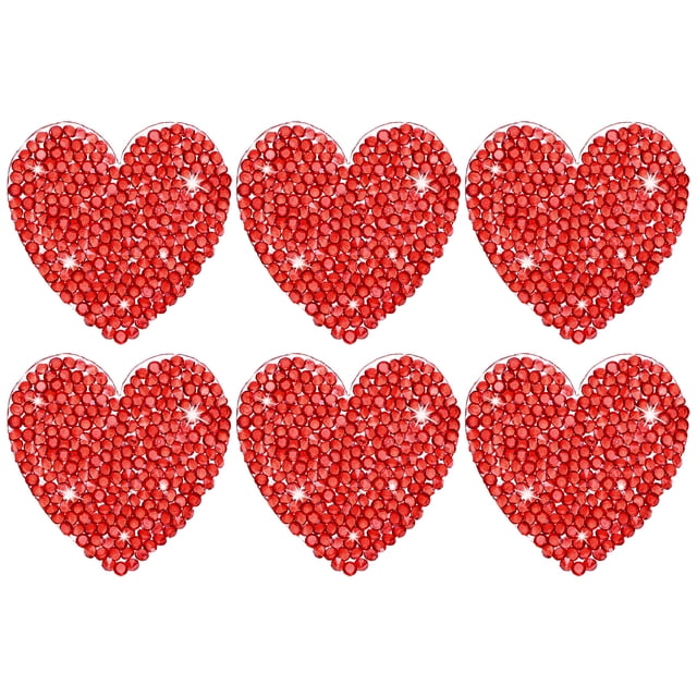 Uxcell 6-Pack Parches de Corazón de Strass para Planchar 4.5cm Adhesivos Brillantes para DIY/Ropa/Zapatos/Bolsas