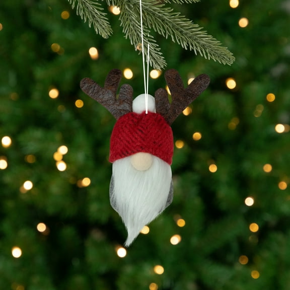 Northlight 5.25" Red and Gray Gnome with Antlers Christmas Ornament