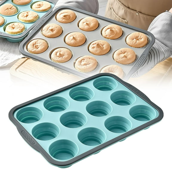 Xmealix Silicone jumbo Muffin Pan for Baking silicone cupcake pan with Metal Reinforced Frame 12 Cups Regular BPA Free Non-stick for Homemade Baking supplies Blue
