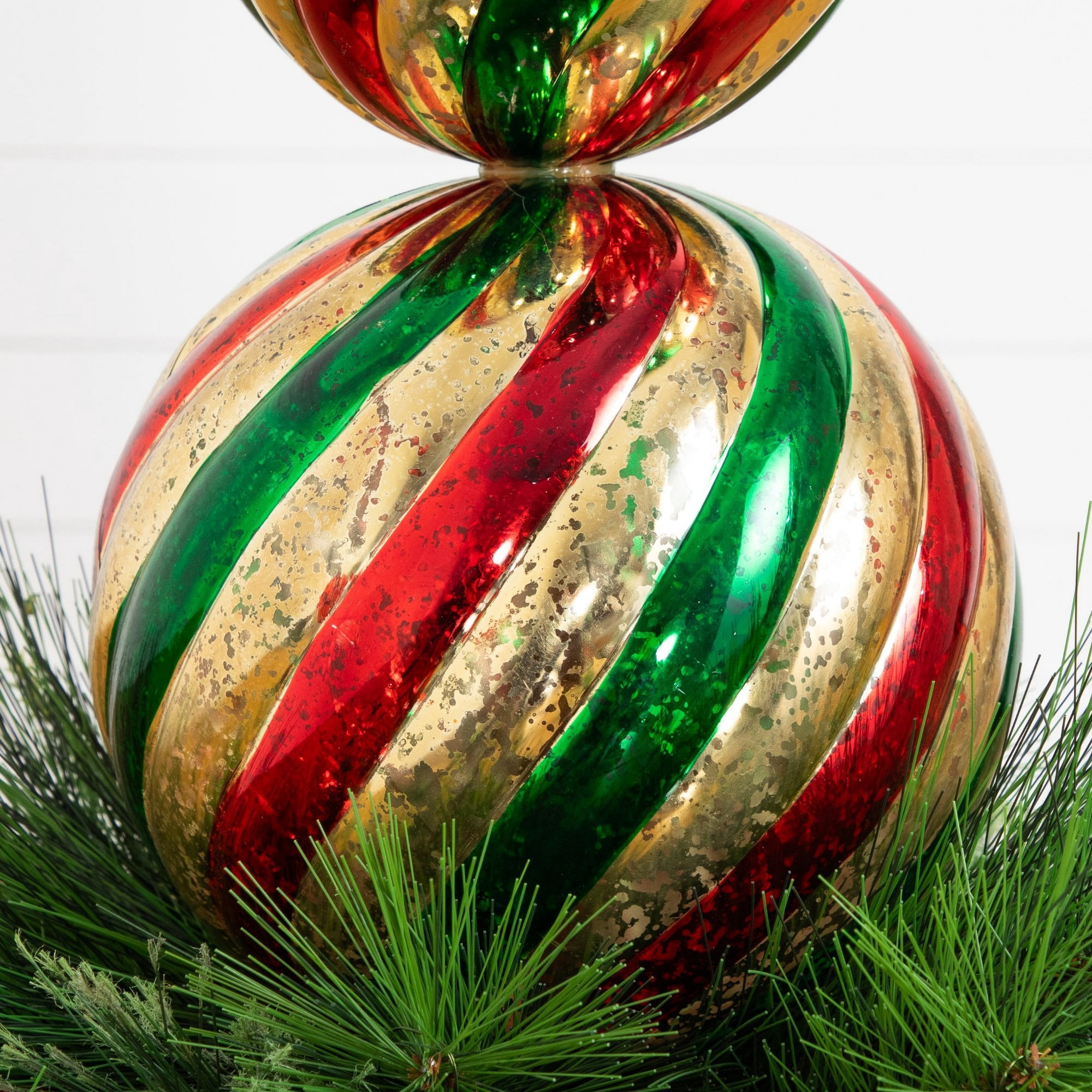 3ft. Pre-Lit Artificial Christmas Finial Ornament and Mixed Pine Topiary Tree with Berries & Pinecones and 70 LED Lights in Decorative Urn