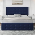 thumbnail image 3 of Queen Size Bed Frame with 4 Storage Drawers and Headboard, Velvet Upholstered Platform Bed Frame with Wooden Slats Support, Button Tufted Design, No Box Spring Needed, Blue, 3 of 9