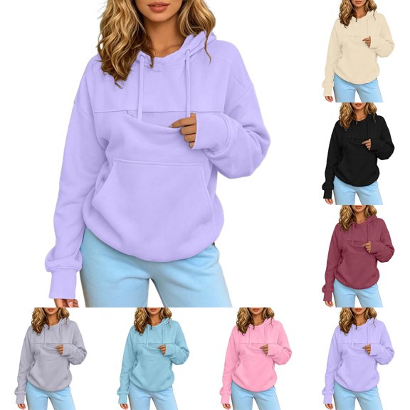 KHONTS Pet Pouch Hoodies for Women Front Closure Pocket Sweatshirts Oversized Snack Pouch Hoodies White XL