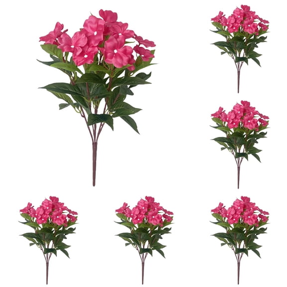 Artificial Impatiens Flowers 6 Bundles Outdoor UV Resistant Silk Impatiens for Patio Lawn Garden Planter Wedding Fall Thanksgiving Decor Indoor Outdoor Use