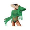 thumbnail image 3 of Women Casual Beachwear Cover-Up, Solid Color Flared Long Sleeve Hollow-Out Tassel Tops, 3 of 6