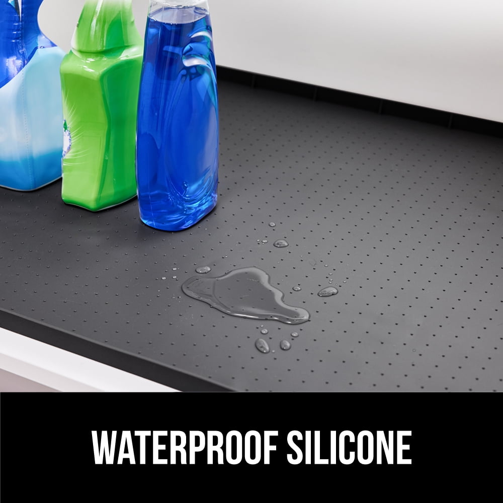 GORILLA GRIP Waterproof Silicone Under Sink Mat with Lip for Kitchen and Bathroom, 34 x 22 in, Black