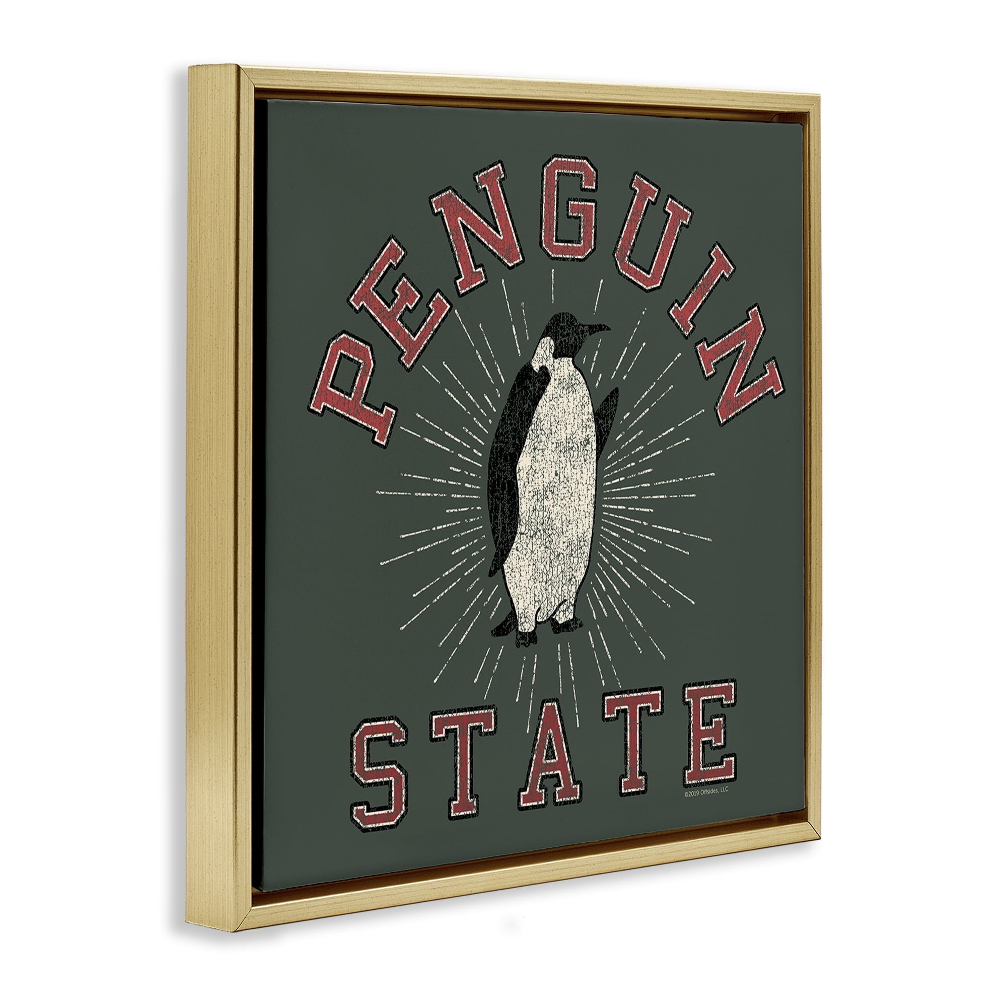 Stupell Industries Vintage Penguin State Animals Painting Gold Floater Framed Canvas Art Print Wall Art, 18 x 18
