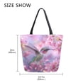 thumbnail image 5 of Open Top Canvas Tote Bag with Zipper Reusable Shopping Bag 13.5x15" Roomy Carryall Beautiful Pink Hummingbird, 5 of 9