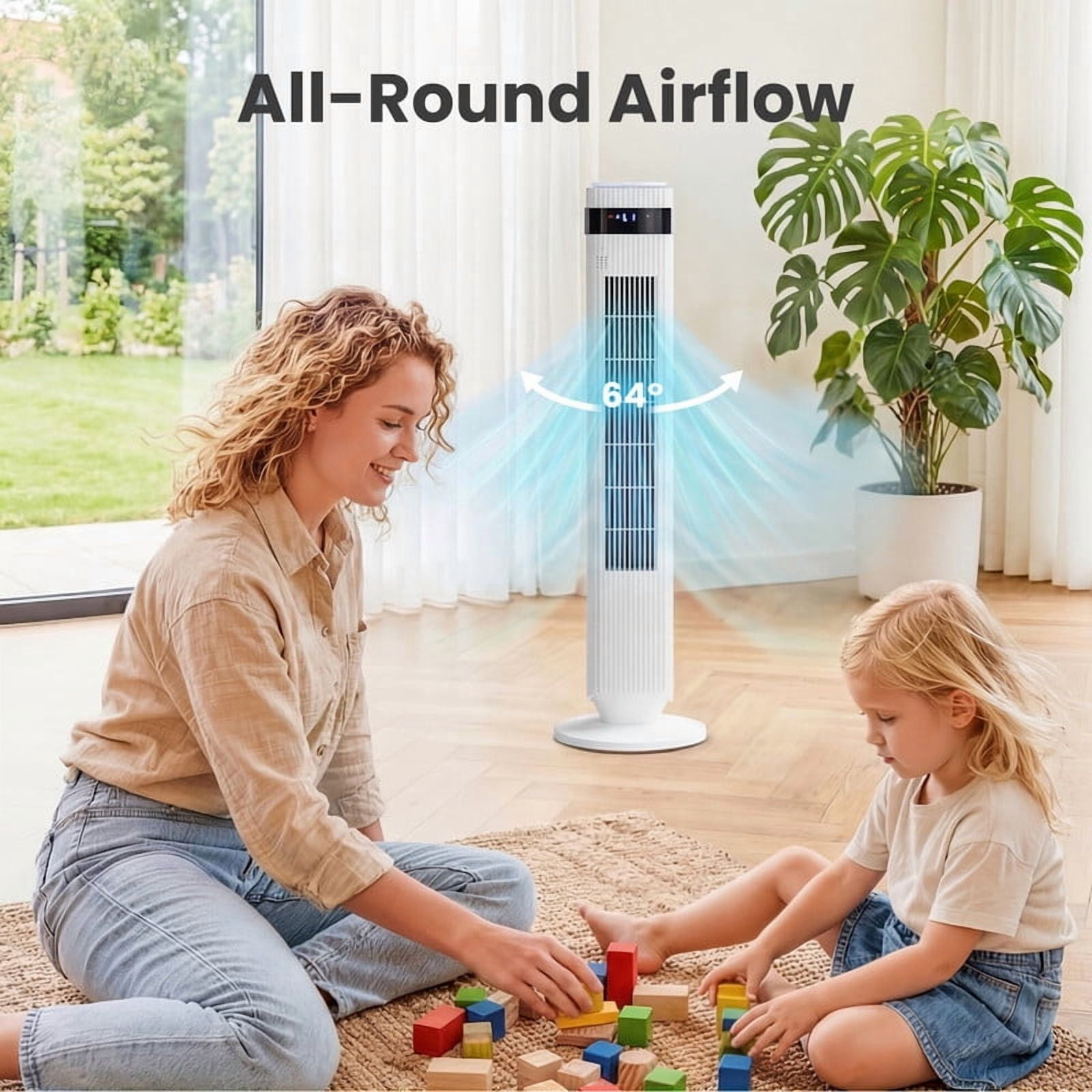 Gianna Tower Fan for Bedroom, 28dB Silent Standing Fan with 12H Timer, Smart Auto Mode, 64°Oscillating Bladeless Cooling Fan for Home Office, White