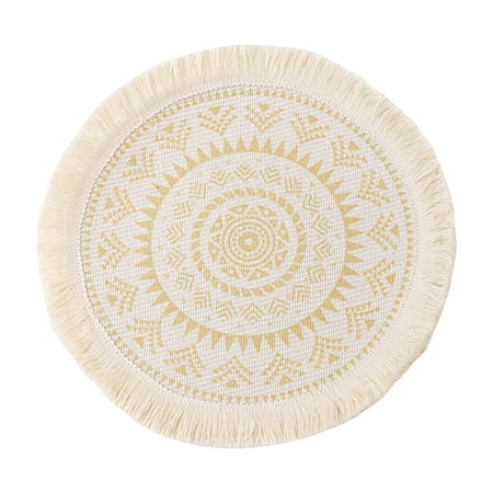 

Mightlink Thick Placemat Anti-scalding Good Heat Insulation Bohemia Tassel Cotton Dining Table Place Mat for Dining Room