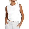 thumbnail image 2 of Womens Summer Tank Tops Crew Neck Ruffle Shirts Sleeveless Ribbed Knit Slim Fitted Tee Business Casual Blouses L, 2 of 5